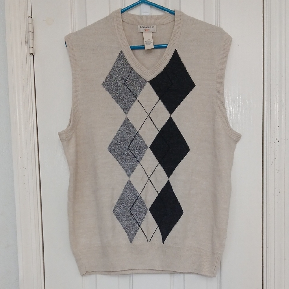 Men's Dockers Vintage Sweater Vest Beige and Gray